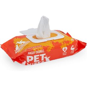 ANGRY ORANGE Premium Unscented Pet Wipes – Strong, Gentle, Hydrating, Cat & Dog Friendly, Flexible, Not Tested on Animals – Ideal for Removing Dirt & Grime - 80 Count