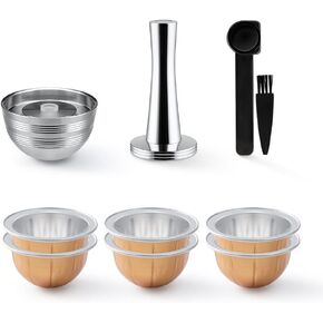 Stainless Steel Reusable Vertuo Capsule ONLY For VERTUOLINE NEXT+EMPTY Refillable Alumium VERTUOLINE Pods-80+150+230ml Each 2 Pcs + 1Pcs Coffee Capsule Tamper For Nespresso Vertuo Next Reusable Pods