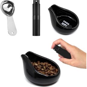 Set of 3 Coffee Dosing: Ceramic Coffee Dosing Cup, RDT Spary Bottle, Measuring Cup Hold Up to 30g Coffee, Ceramic Single Dosing Tray For Coffee (Black)
