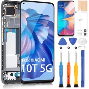 Screen Replacement for Xiaomi Mi 10T 5G / 10T Pro 5G LCD Display, for M2007J3SY M2007J3SG Touch Digitizer Screen Full Assembly with Frame, Repair Tools & Screen Protector