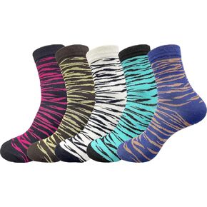 IHAUIUE Zebra Print Crew Socks Animal Pattern Quartz Socks Novelty Stripes Dress Socks for Women, Men, 6 Pack