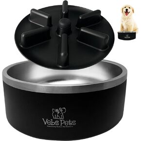 64 oz Insulated Stainless Steel Dog Bowl - Non-Slip, Spill-Proof, BPA-Free - Includes A Slow Feeder Insert - Dog Dish & Dog Bowls for Water and Food Feeding of Large and Medium Dogs - Black