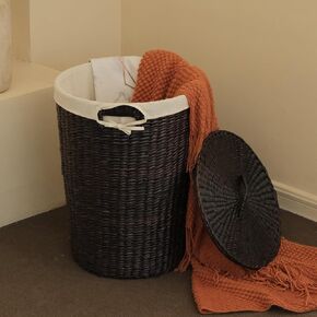 Furnnylane Handmade Wicker Laundry Basket with Lid,Hand-woven Laundry Hamper with Liner,Large Laundery Basket with Ample Laundry Space in Saudi Arabia