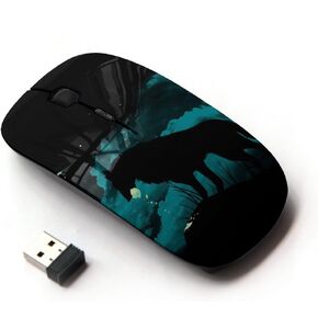 [ Optical 2.4G Wireless Mouse [ Teal Black Wolf Shilouette Night ]