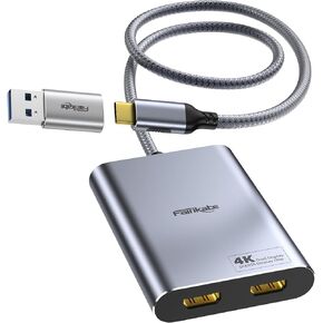 fairikabe USB to Dual HDMI Adapter, Dual Monitor Adapter 4K60Hz for Mac M1 M2 M3, DisplayLink Adapter HDMI Splitter for Extended Display, Driver Required