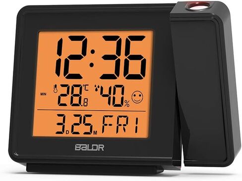 BALDR Projection Alarm Clock - Atomic Digital Alarm Clock - Displays Time, Date, Indoor Temperature - Large Time Projection on Ceiling - Snooze Button, USB Cable Powered (Included) in Saudi Arabia