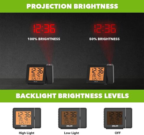 BALDR Projection Alarm Clock - Atomic Digital Alarm Clock - Displays Time, Date, Indoor Temperature - Large Time Projection on Ceiling - Snooze Button, USB Cable Powered (Included) in Saudi Arabia