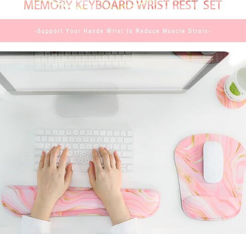 4-in-1 Gaming Mouse Pad Wrist Support Set，Desk Pad + Mouse Pad with Wrist Rest + Keyboard Wrist Rest + Coaster, Ergonomic Design for Home Office Study Game - Pink Stay Positive in Saudi Arabia