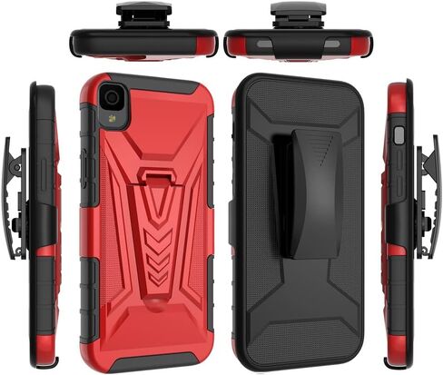 TJS متوافق مع حافظة Alcatel TCL 30 Z T602DL، حافظة TCL 30 LE، مع واقي شاشة من الزجاج المقسى، حافظة بمشبك حزام، مسند هجين شديد التحمل، غطاء حماية من السقوط (أسود) in Kuwait