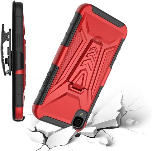 TJS متوافق مع حافظة Alcatel TCL 30 Z T602DL، حافظة TCL 30 LE، مع واقي شاشة من الزجاج المقسى، حافظة بمشبك حزام، مسند هجين شديد التحمل، غطاء حماية من السقوط (أسود) in Kuwait