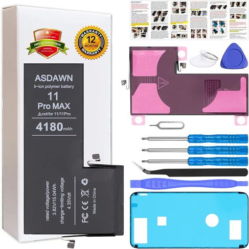 مجموعة استبدال بطارية ASDAWN لهاتف iPhone 11 Pro Max، استبدال بطارية iPhone 11 Pro Max ذات سعة أعلى لـ A2161 A2220 A2218 مع أدوات احترافية + تعليمات التثبيت in Kuwait