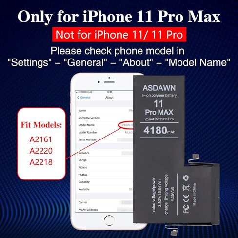 مجموعة استبدال بطارية ASDAWN لهاتف iPhone 11 Pro Max، استبدال بطارية iPhone 11 Pro Max ذات سعة أعلى لـ A2161 A2220 A2218 مع أدوات احترافية + تعليمات التثبيت in Kuwait