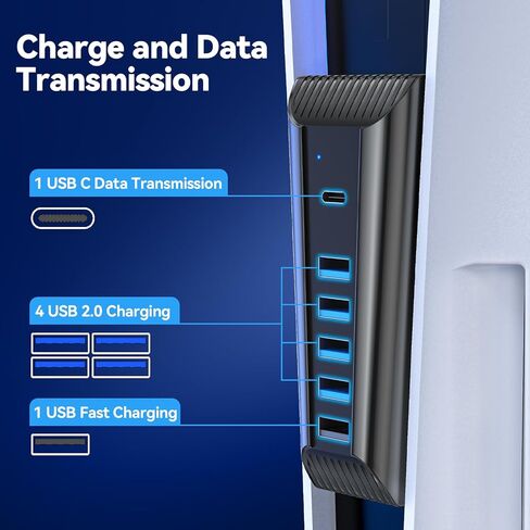 Upgraded PS5 Cooling Fan with USB HUB Bundle Kit, Quieter External PS5 Fan with 3 Different Fan speeds, PS5 USB HUB for PS5 Accessories with Charger & Data Transmission, PS5 Fan for PS5 Disc & Digital in Kuwait