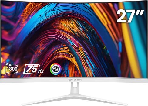 CRUA 27" White Monitor, Full HD(1920x1080P) VA Panel 1800R 75HZ 99% sRGB Curved Computer Monitors, 3Sides Frameless, Flicker-Less,Blue Light Filter, Wall Mountable/Tilt Adjustable for Office & Gaming in Saudi Arabia