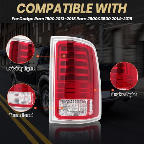 Passenger Side Tail Light Assembly Compatible With 2013-2018 Dodge Ram 1500 2014-2018 Ram 2500 3500 With LED Bulb Clear & Red Lens Chrome 68093078AC in Saudi Arabia