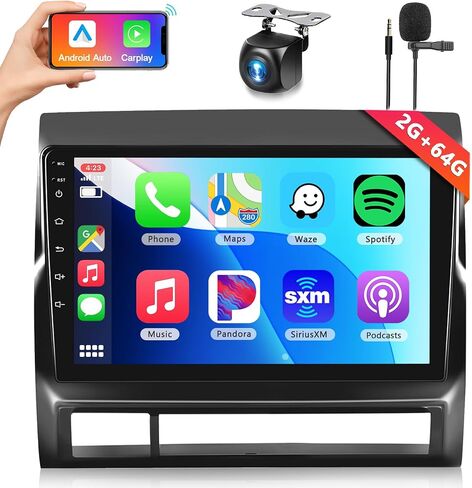 [2G+64G] ستيريو راديو السيارة لسيارة Toyota Tacoma 2005-2013 مع CarPlay/Android Auto، وحدة رأس شاشة تعمل باللمس 9 بوصة Android 13، GPS Navi/WiFi/Bluetooth/Mirror Link/SWC + كاميرا احتياطية عالية الدقة in Saudi Arabia