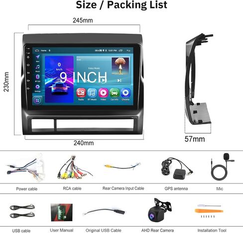 [2G+64G] ستيريو راديو السيارة لسيارة Toyota Tacoma 2005-2013 مع CarPlay/Android Auto، وحدة رأس شاشة تعمل باللمس 9 بوصة Android 13، GPS Navi/WiFi/Bluetooth/Mirror Link/SWC + كاميرا احتياطية عالية الدقة in Saudi Arabia