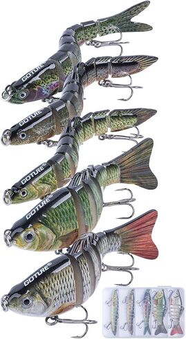 Goture Bass Fishing Lures,Lifelike Jointed Swimbait for Bass Trout Walleye Crappie Pike,Slow Sinking Segment Swimming Bait Fishing Lures for Freshwater and Saltwater,Bass Lures with Tackle Box in Saudi Arabia