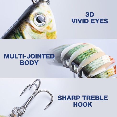 Goture Bass Fishing Lures,Lifelike Jointed Swimbait for Bass Trout Walleye Crappie Pike,Slow Sinking Segment Swimming Bait Fishing Lures for Freshwater and Saltwater,Bass Lures with Tackle Box in Saudi Arabia