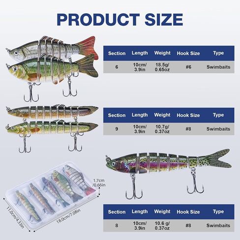 Goture Bass Fishing Lures,Lifelike Jointed Swimbait for Bass Trout Walleye Crappie Pike,Slow Sinking Segment Swimming Bait Fishing Lures for Freshwater and Saltwater,Bass Lures with Tackle Box in Saudi Arabia