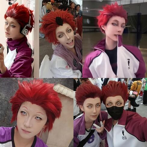 Dark Green Spiky Short Wig for Men Cosplay Dark Green Mix Color Anime Wig Short Green Wavy Dark Green Hair Wig With Bangs Synthetic Halloween Costume Wig For Party + Wig Cap in Kuwait