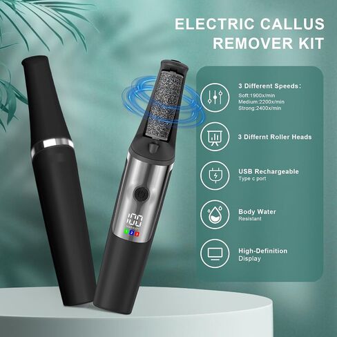 Electric Callus Removers for Feet, Smooth Pedicure Wand Rechargeable Electric Foot File,Professional Pedicure Tools for Dry, Dead, Cracked, Hard Skin, at Home Feet Spa Care Kit for Men & Women in Saudi Arabia