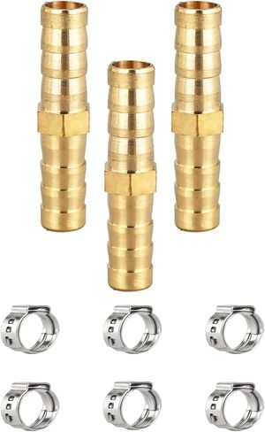Hose Barb Fitting 3/4" Hose ID,Hex Union Brass Fitting Water/Fuel/Air with 6 Stainless Steel Clamps(Pack of 3) in Saudi Arabia