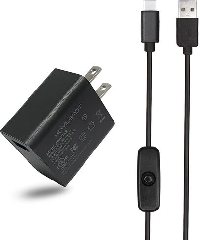 محول طاقة 5V3A مدرج في قائمة UL مع كابل USB بطول 1.5 متر من النوع C إلى النوع A مع مفتاح تشغيل/إيقاف متوافق مع Raspberry Pi 4 Model B in Kuwait