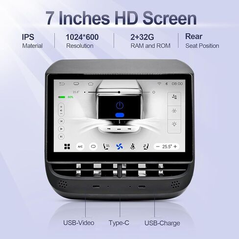 شاشة عرض خلفية 7 بوصة Android 12, 11 لـ TES-l-a Model 3/Y 2019-2023، نظام تكييف هواء خلفي للترفيه، مشغل وسائط متعددة IPS 2+32G، دقة 1024 * 600 in Kuwait