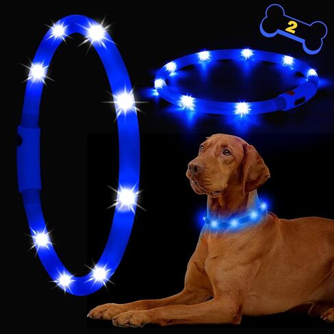 2-Pack LED Dog Collar, HIGO Light Up Dog Collars Glow in The Dark, USB Rechargeable Dog Lights for Night Walking, Reusable Safety Necklace for Small Medium Large Dogs (Pink) in Kuwait