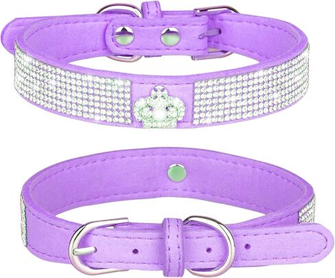 Rhinestone Dog Collar, Cute Dazzling Sparkling Soft Suede Leather Adjustable Pet Dog Cat Collar Crystal Diamond for Puppy Small Medium Large Dogs (S:27-33 cm, Pink) in Saudi Arabia