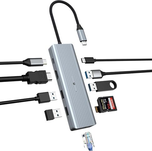 محول محور USB C من OBERSTER مزود بتقنية 4K HDMI، وقدرة شاشة مزدوجة، و4 منافذ USB، و100 وات PD، وSD/TF، ​​وإيثرنت متوافق مع أجهزة Mac وWindows in Kuwait