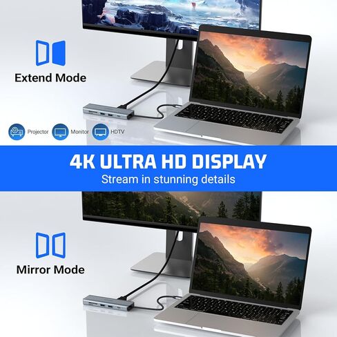 محول محور USB C من OBERSTER مزود بتقنية 4K HDMI، وقدرة شاشة مزدوجة، و4 منافذ USB، و100 وات PD، وSD/TF، ​​وإيثرنت متوافق مع أجهزة Mac وWindows in Kuwait