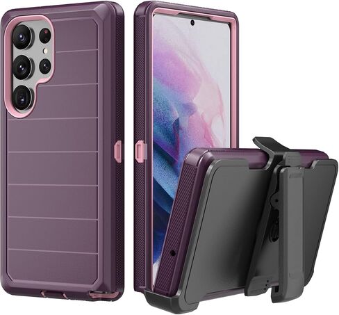 for Samsung Galaxy S23 Ultra 5G Case with Belt Clip & Kickstand for Men Women, Full-Body Protection Rugged Holster Phone Case for Samsung S23 Ultra 5G (Purple+Pink) in Saudi Arabia