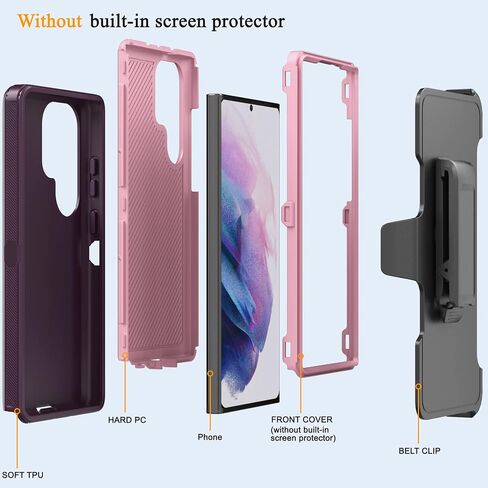 for Samsung Galaxy S23 Ultra 5G Case with Belt Clip & Kickstand for Men Women, Full-Body Protection Rugged Holster Phone Case for Samsung S23 Ultra 5G (Purple+Pink) in Saudi Arabia