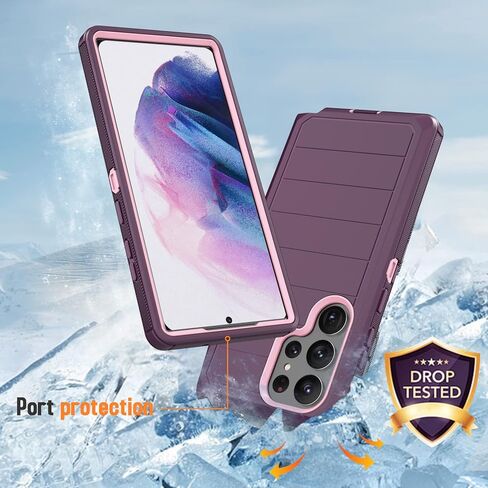 for Samsung Galaxy S23 Ultra 5G Case with Belt Clip & Kickstand for Men Women, Full-Body Protection Rugged Holster Phone Case for Samsung S23 Ultra 5G (Purple+Pink) in Saudi Arabia