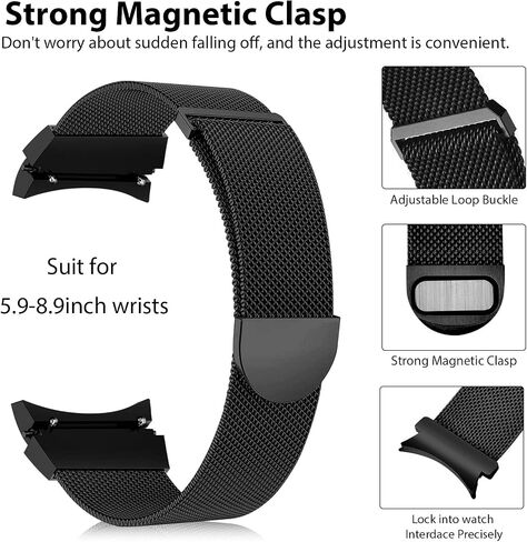 KOREDA No Gap Metal Bands Sets Compatible with Samsung Galaxy Watch 7 FE 6 5 4 40mm 44mm, Galaxy Watch 5 Pro Band 45mm/Watch 6 4 Classic Band 42mm 46mm 43mm 47mm, 20mm Business Solid Stainless Steel Metal Band for Men in Saudi Arabia