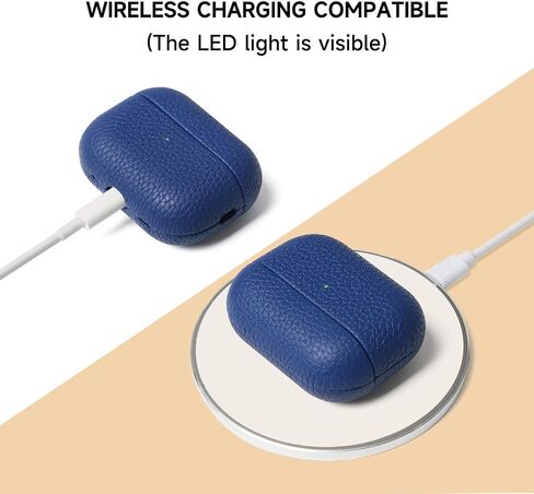 لحافظة AirPods Pro الجلدية (الجيل الثاني)، جلد محبب أصلي، متوافق مع Magsafe، شاشة LED أمامية مرئية، سلسلة Handmad، غطاء مقاوم للصدمات ومقاوم للغبار والأوساخ - أزرق غامق in Saudi Arabia
