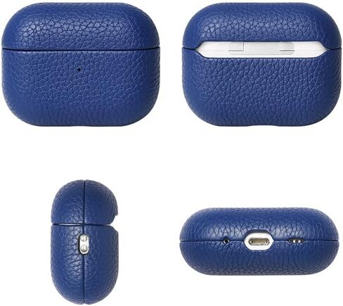 لحافظة AirPods Pro الجلدية (الجيل الثاني)، جلد محبب أصلي، متوافق مع Magsafe، شاشة LED أمامية مرئية، سلسلة Handmad، غطاء مقاوم للصدمات ومقاوم للغبار والأوساخ - أزرق غامق in Saudi Arabia