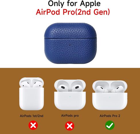 لحافظة AirPods Pro الجلدية (الجيل الثاني)، جلد محبب أصلي، متوافق مع Magsafe، شاشة LED أمامية مرئية، سلسلة Handmad، غطاء مقاوم للصدمات ومقاوم للغبار والأوساخ - أزرق غامق in Saudi Arabia