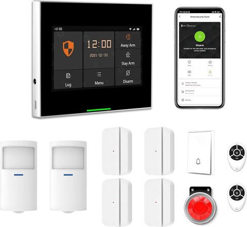 WiFi Alarm System for Home Security, Tuya Smart 11 Piece Kit with 4.3" Touch Screen Panel Siren Door Window Motion Sensor Detector Remote Control Phone APP Alert 24/7 Monitoring in Saudi Arabia
