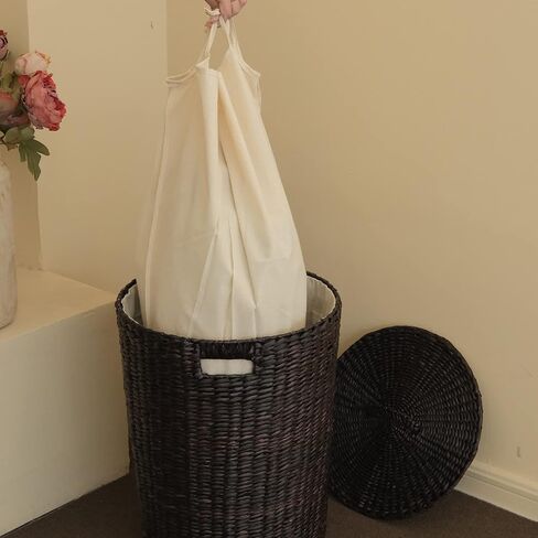 Furnnylane Handmade Wicker Laundry Basket with Lid,Hand-woven Laundry Hamper with Liner,Large Laundery Basket with Ample Laundry Space in Saudi Arabia
