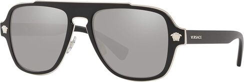 Versace Medusa Charm VE 2199 10006G Matte Black Plastic Aviator Sunglasses Silver Mirror Lens in Kuwait