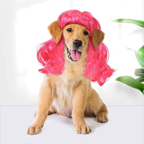3 Pieces Halloween Pet Wigs Cats and Dogs Wigs Funny Cosplay Pet Headdress Pet Costumes Red Big Wave Wig with Adjustable Elastic Band Funny Dog Wig Accessories for Small Medium Large Pets in Saudi Arabia