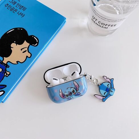 غطاء حماية ناعم من مادة TPU مع سلسلة مفاتيح لهاتف Apple AirPods Pro 2 الجيل الثاني قلب الحب باللون الأزرق رسوم متحركة كرتونية لطيفة ورائعة للأطفال والبنات والنساء in Kuwait