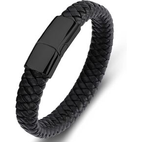 Genuine Leather Bracelet for Men Braided Cuff Wristband Stainless Steel Magnetic Clasp in Silver and Gold Jewellery Gift…
