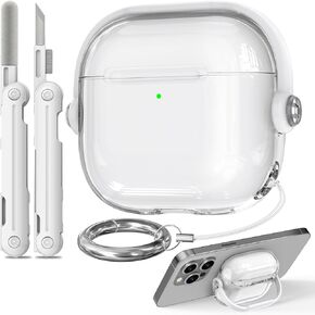 【with Safety Lock】 for Airpods 4 Case,TPU Clear Airpods 4th Generation Case with Cleaner, Drop Protection Airpods 4 Case 2024 with Lock with Keychain, Clear+White