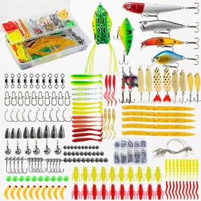 TEGS Fishing Lures Baits Tackle Including Crankbaits, Spinnerbaits, Plastic Worms, Jigs, Topwater Lures, Tackle Box and More Fishing Gear Lures Kit Set, 296PCS Fishing Lures Tackle