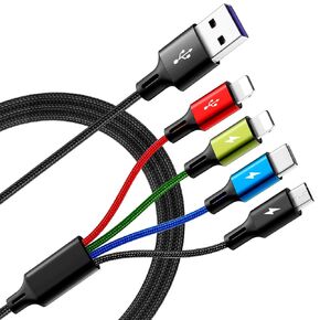 MINLU [2Pack 6Ft] 4 في 1 نايلون مضفر سلك شحن سريع متعدد شاحن متعدد USB كابل محول IP/Type C/Micro USB Port للهواتف المحمولة والأجهزة اللوحية Samsung Galaxy PS والمزيد