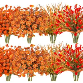 64 قطعة من زهور الخريف في الهواء الطلق وزهور الخريف الصناعية المقاومة للأشعة فوق البنفسجية للخريف والزهور البلاستيكية الاصطناعية لتزيين الخريف بالمنزل الخارجي وشرفة الفناء وديكور عيد الشكر in Kuwait